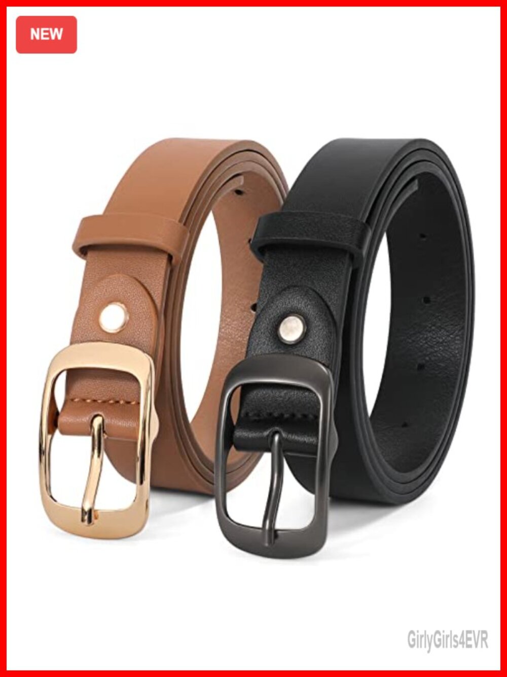 2 Pack Women's Faux Leather Belt Pin Buckle Adjustable for Jeans Pants